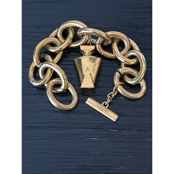Guerlain Paris Chunky Chain Bracelet W Perfume Bottle Charm Made in France Heavy - Picture 2 of 10